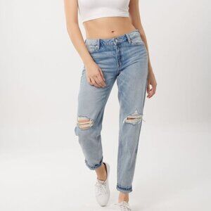 Garage Regular Rise Straight Leg Distressed "Mom" Jeans - Size 7 in Light Wash